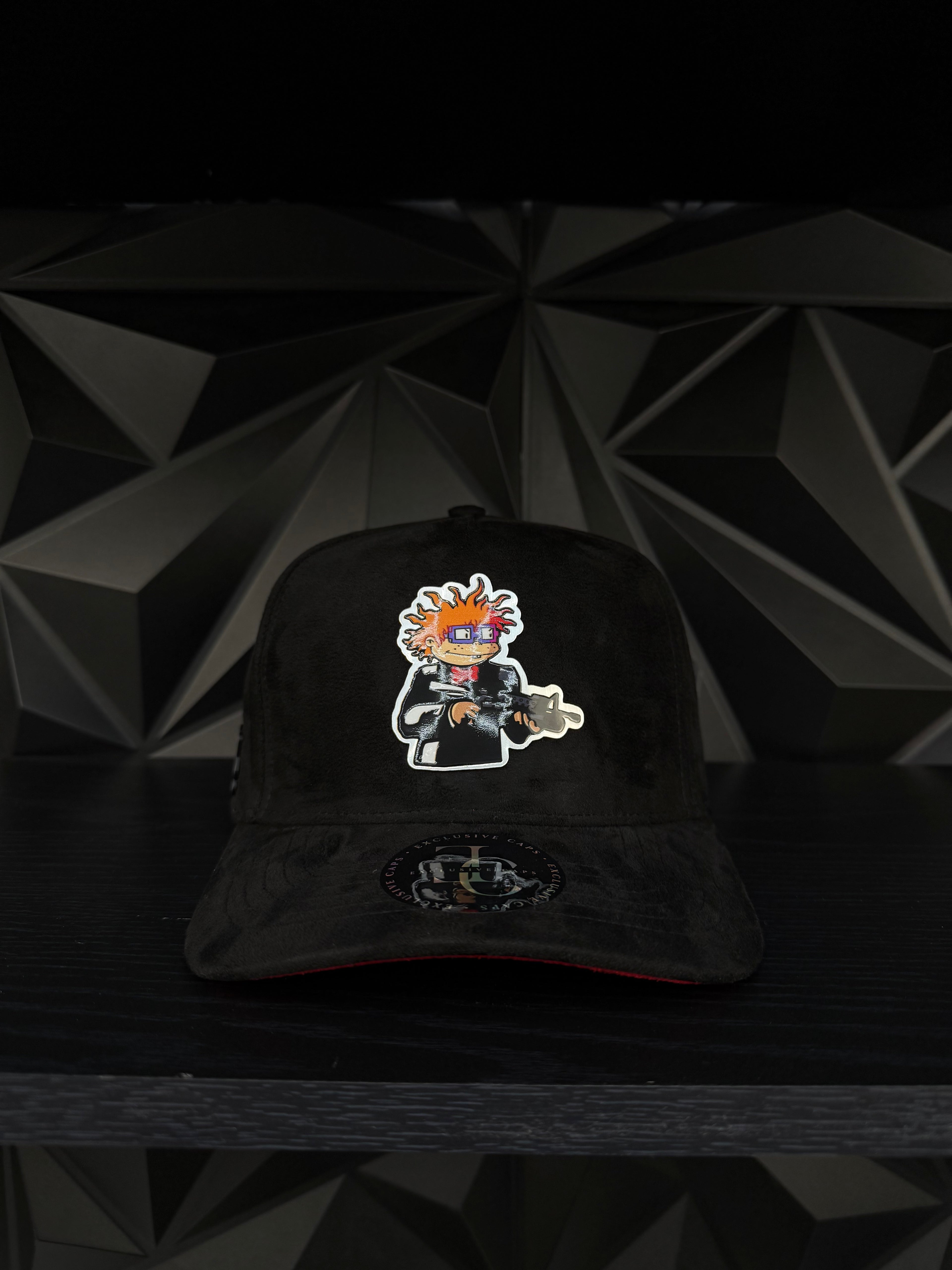 Rugrats Scarface SnapBack hat-black/red suede