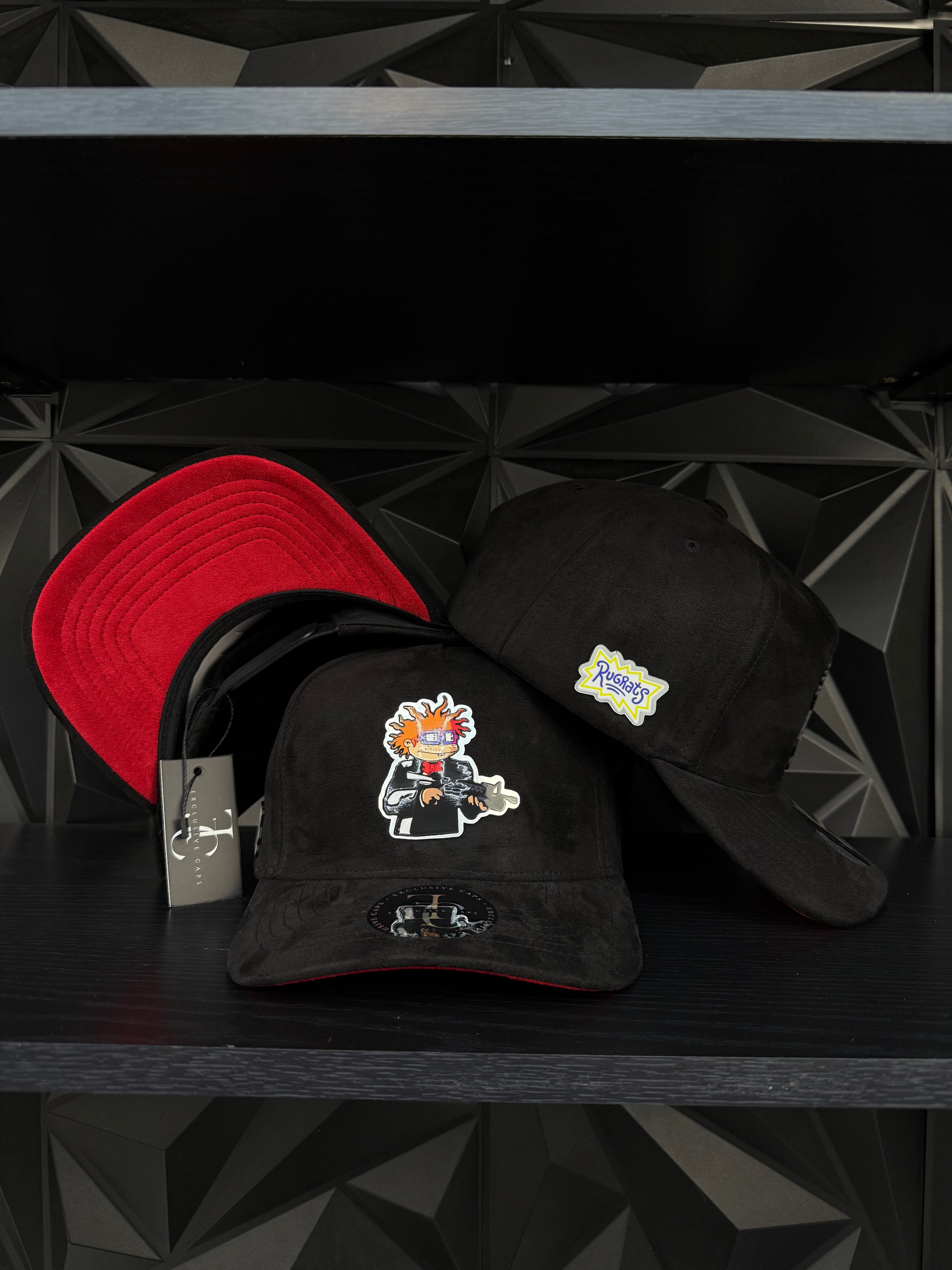 Rugrats Scarface SnapBack hat-black/red suede