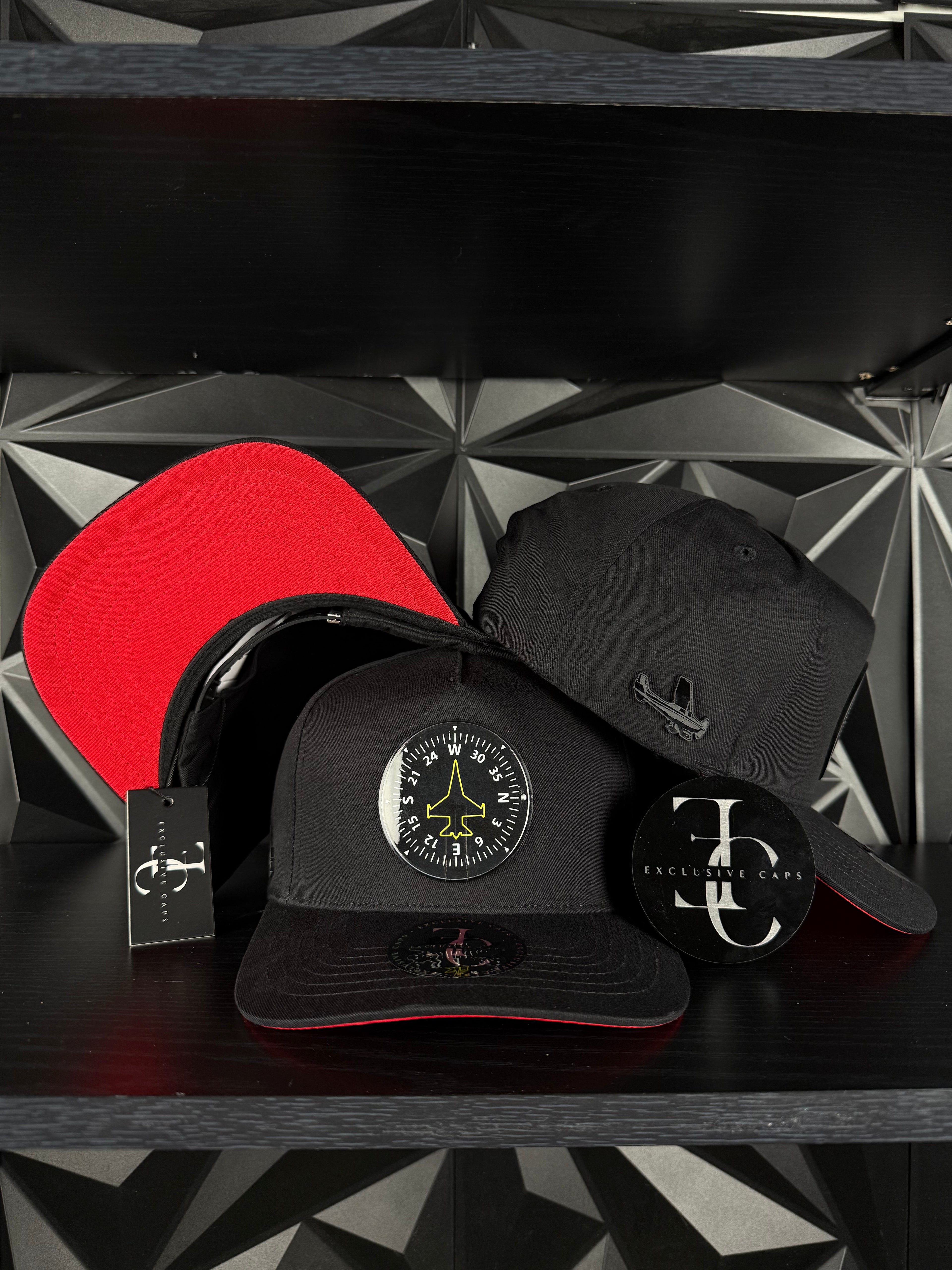 Exclusive caps compass jet SnapBack hat-black/red
