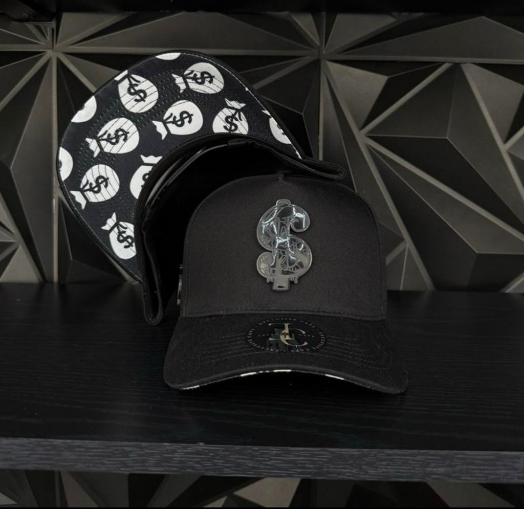 Money sign SnapBack hat-black/money bag