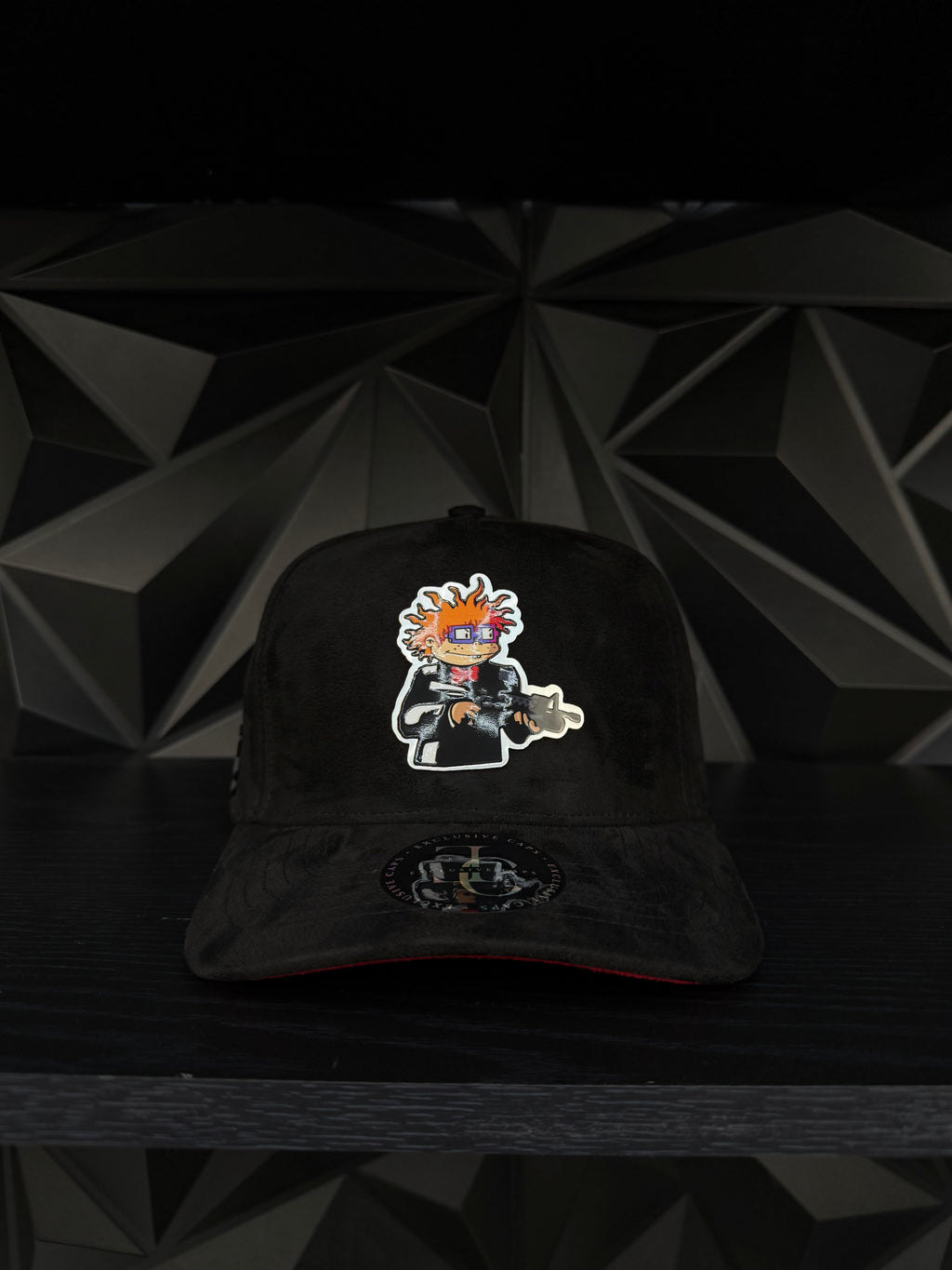 Rugrats Scarface SnapBack hat-black/red suede
