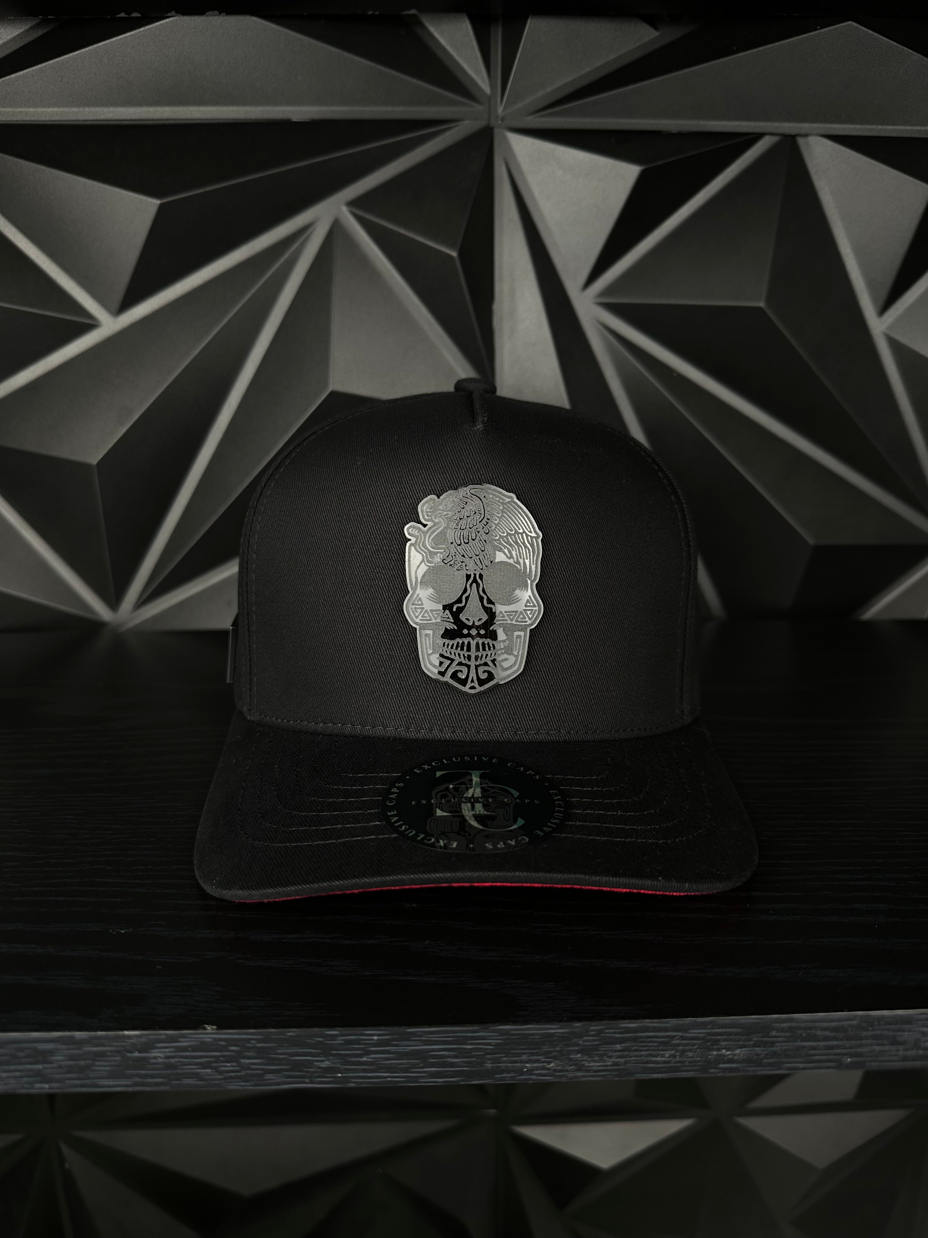 México Calavera SnapBack Gorra-Negra/Roja