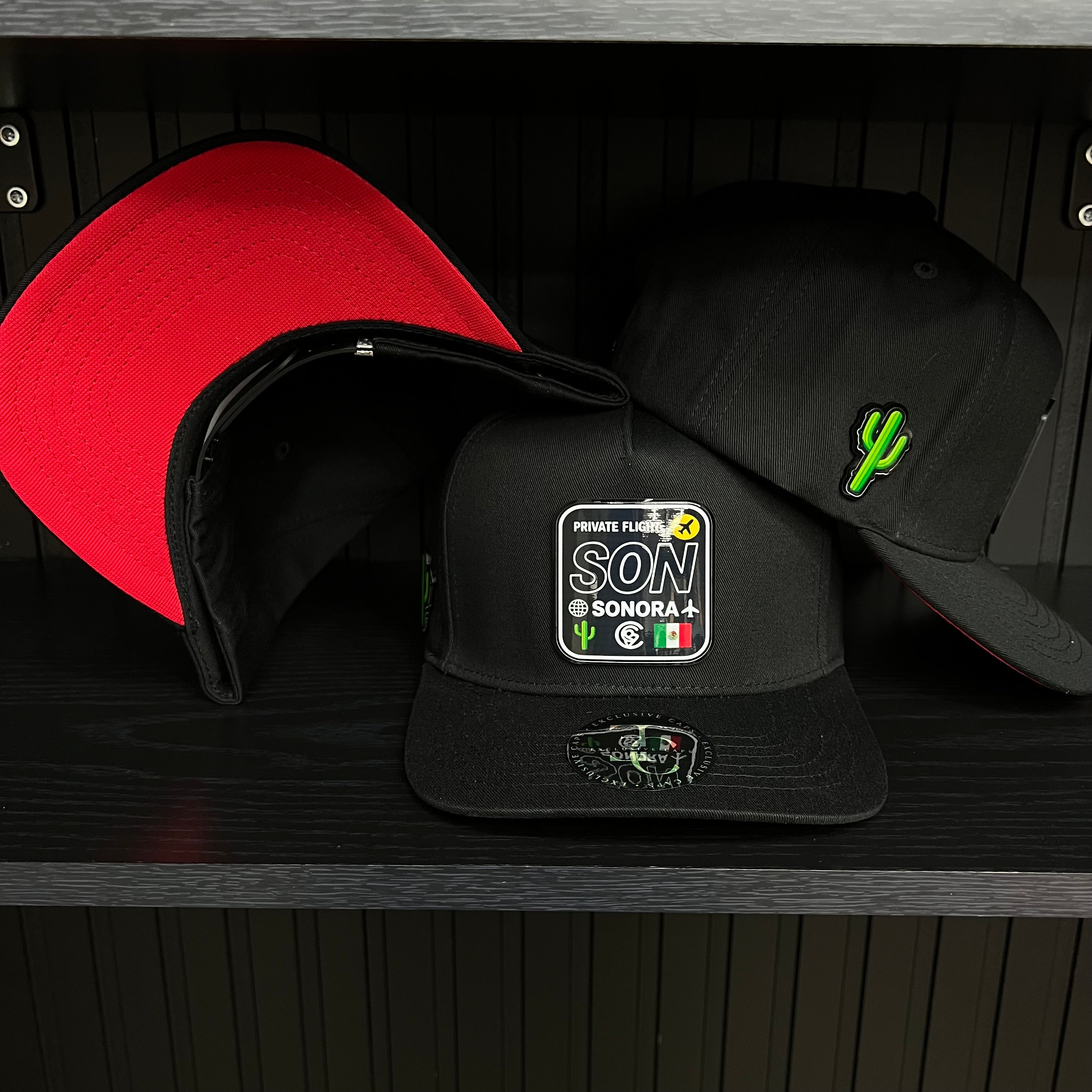 Exclusive Sonora Private Flight SnapBack Hat - Black/Red Cotton Cap