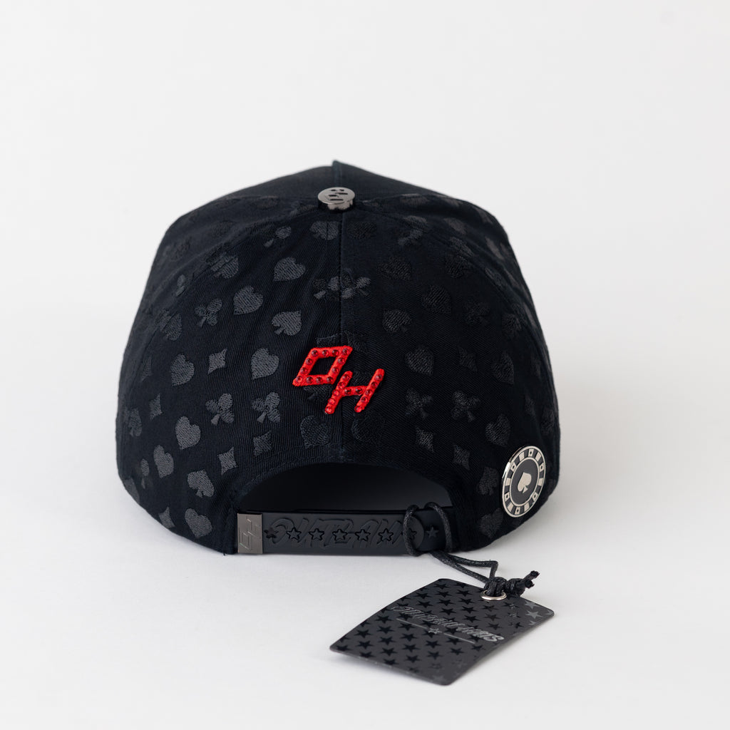 Poker Metallic Plate Black Cotton Cap/Red Suede Visor SnapBack - Outlaw Hats