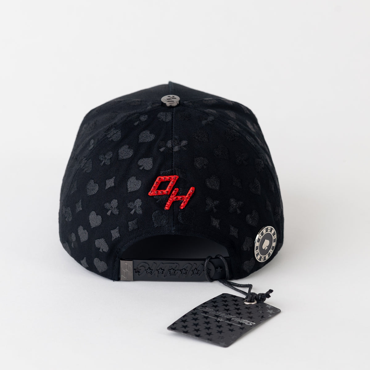 Poker Metallic Plate Black Cotton Cap/Red Suede Visor SnapBack - Outlaw Hats