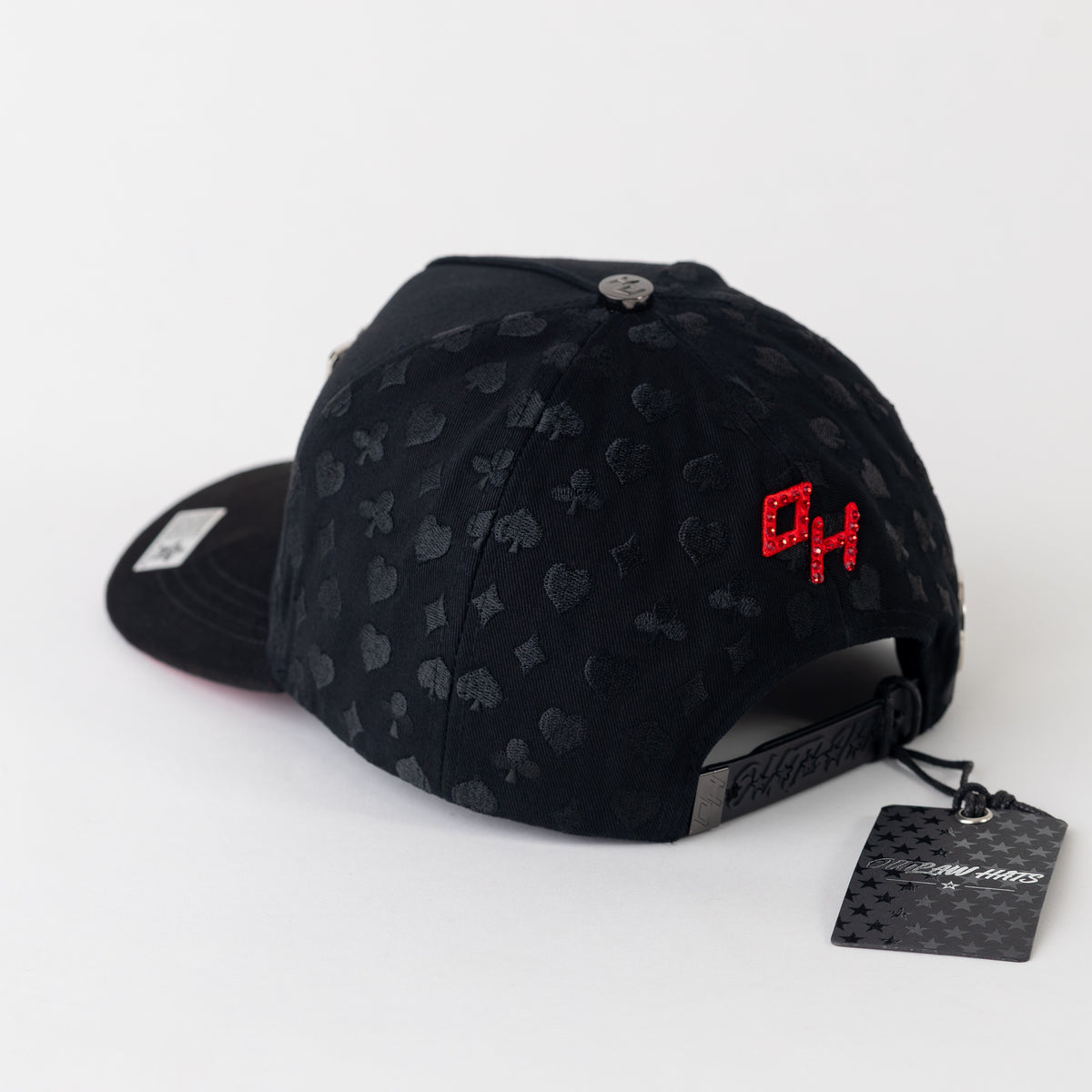 Poker Metallic Plate Black Cotton Cap/Red Suede Visor SnapBack - Outlaw Hats