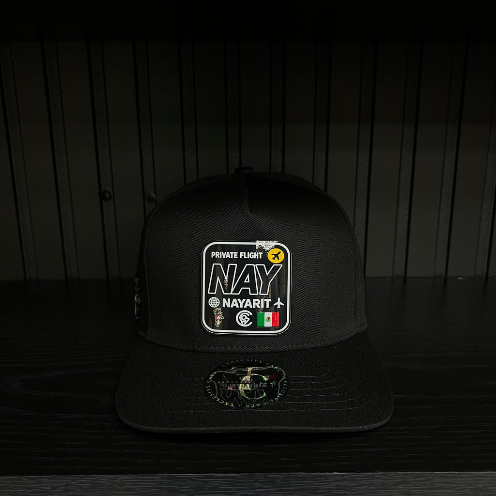 Exclusive Nayarit Private Flight SnapBack Hat - Black/Red Cotton Cap