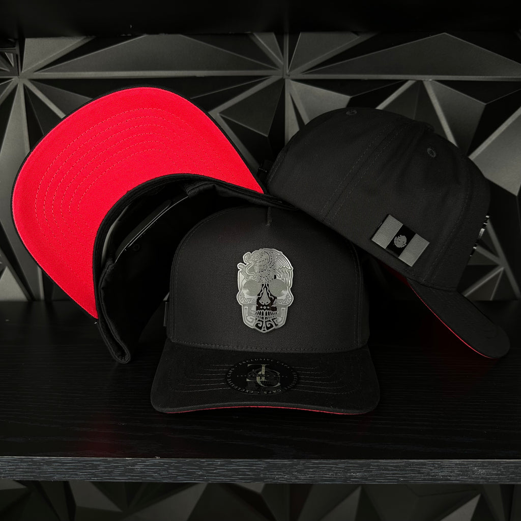 México Calavera SnapBack Gorra-Negra/Roja