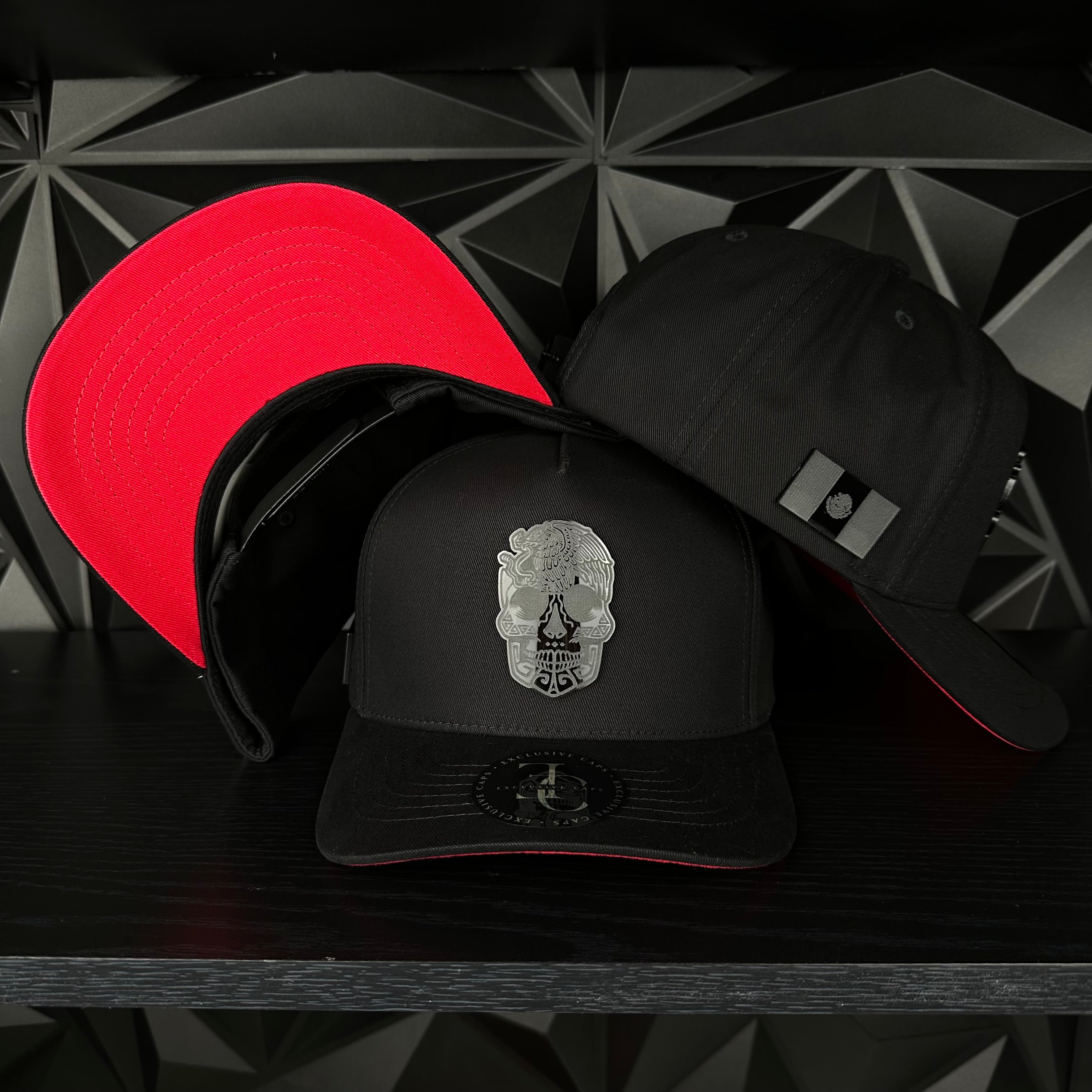 México Calavera SnapBack Gorra-Negra/Roja