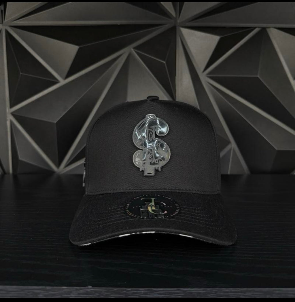 Money sign SnapBack hat-black/money bag