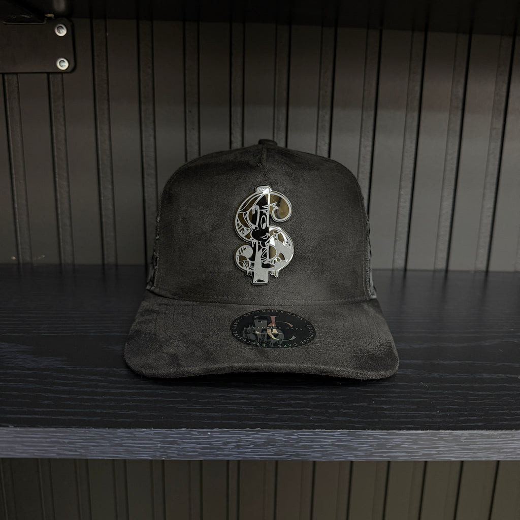 Money Sign SnapBack Gorra- Gamuza Negra