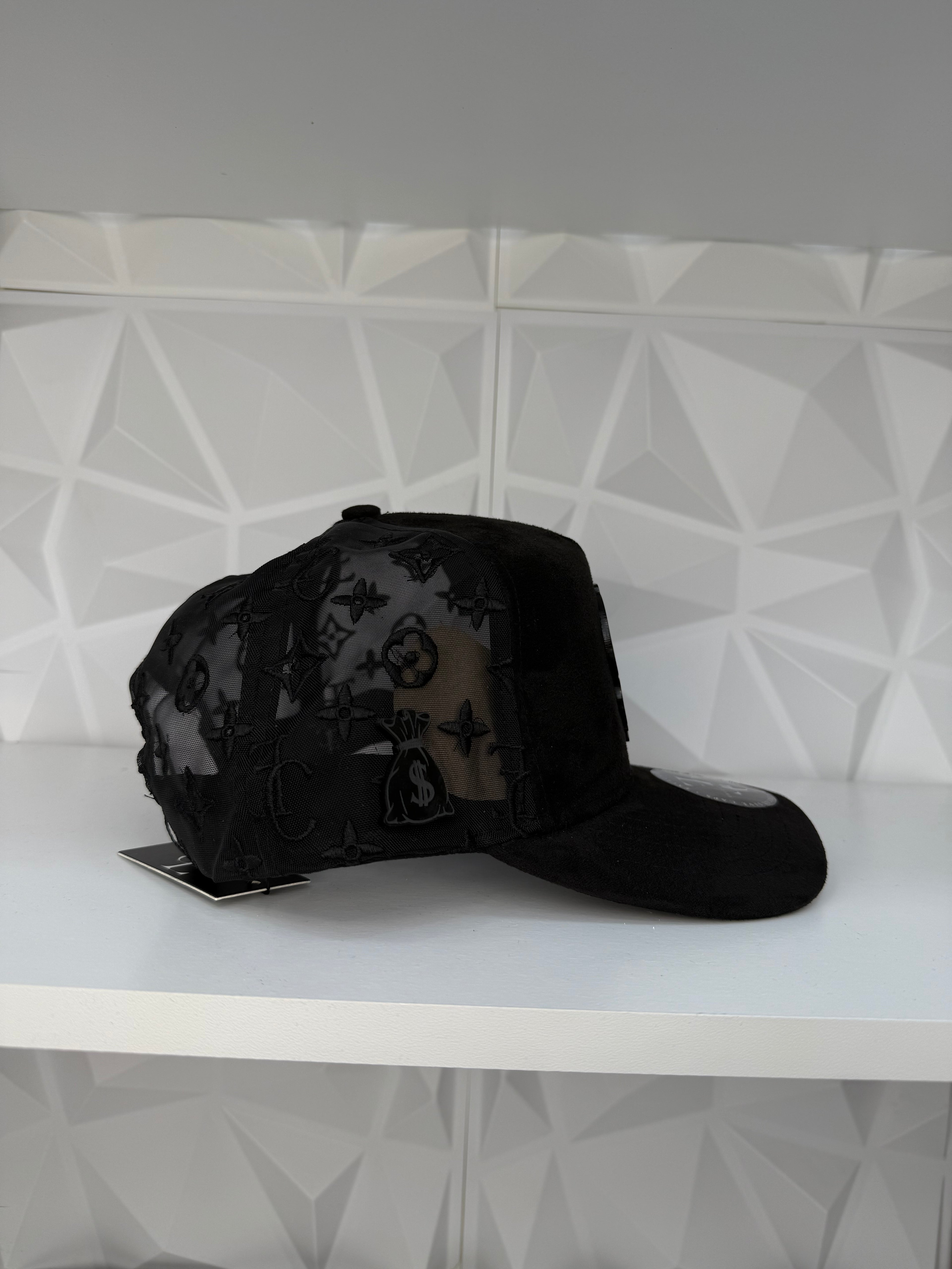 Money Sign SnapBack Gorra- Gamuza Negra