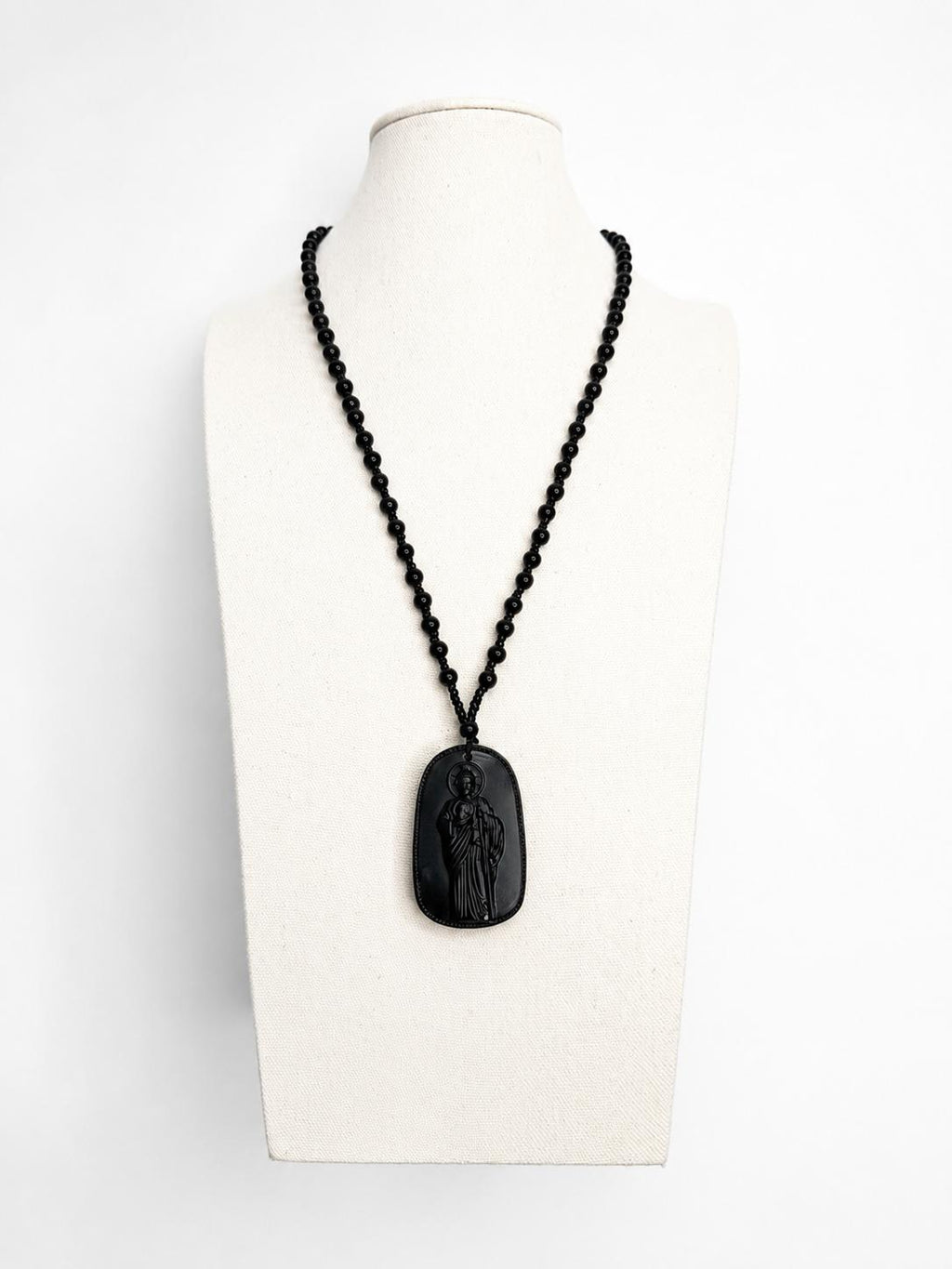 Saint Jude Black Beaded Necklace – Catholic Religious Pendant for Men & Women