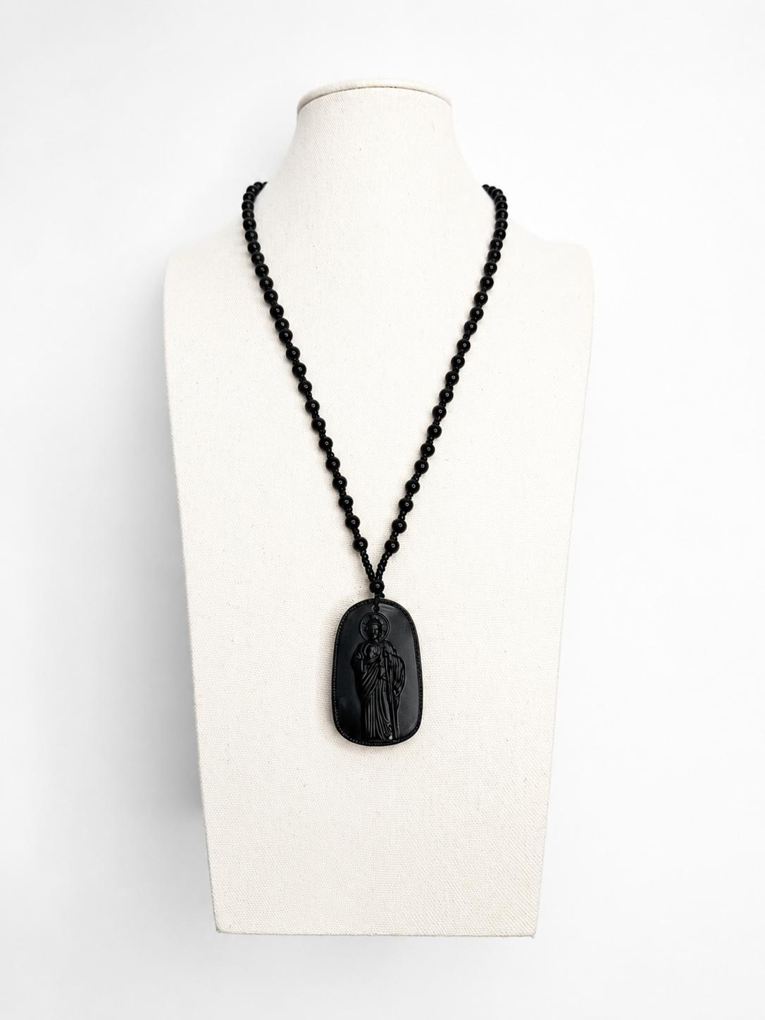 Saint Jude Black Beaded Necklace – Catholic Religious Pendant for Men & Women