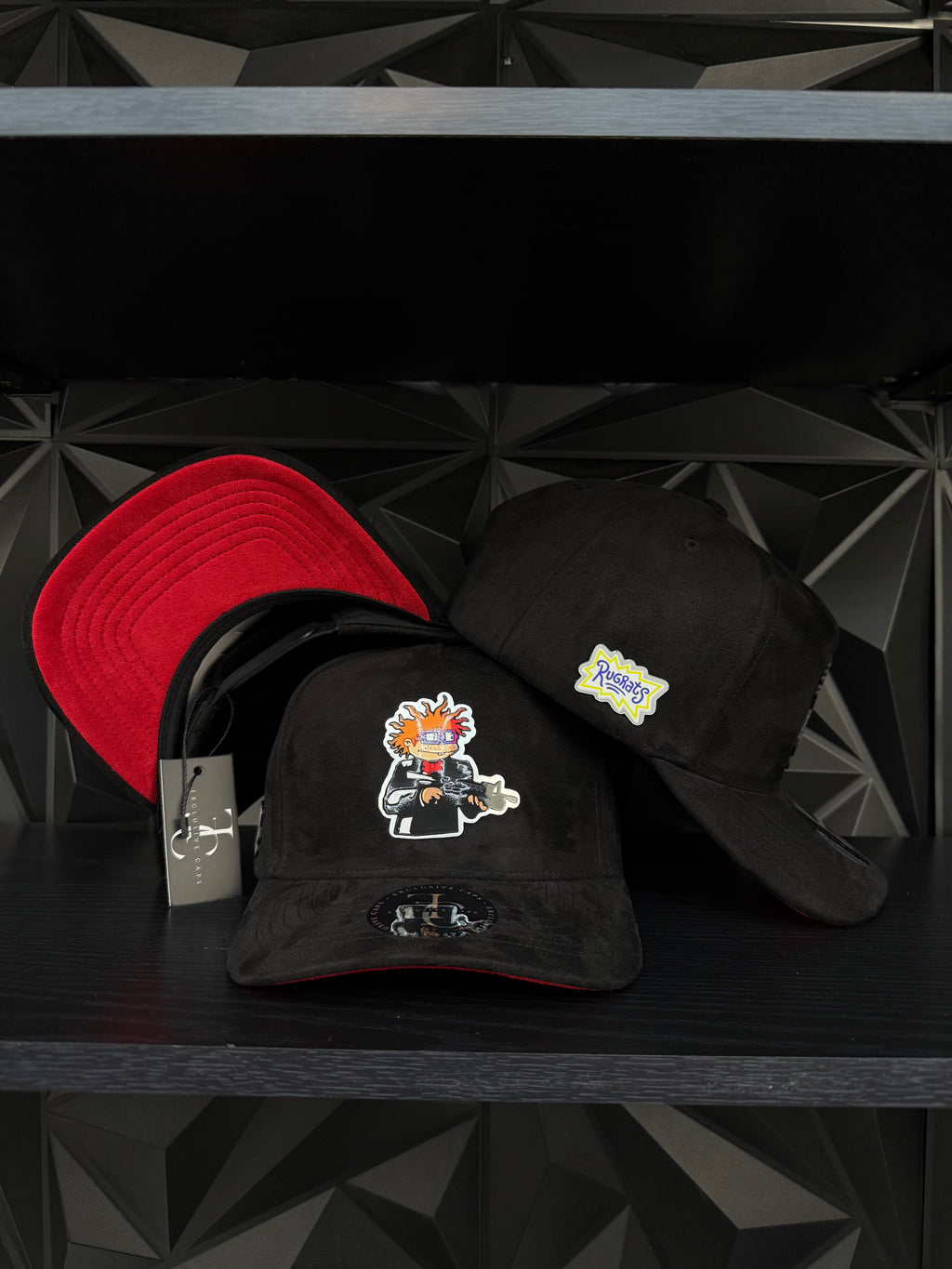 Rugrats Scarface SnapBack hat-black/red suede