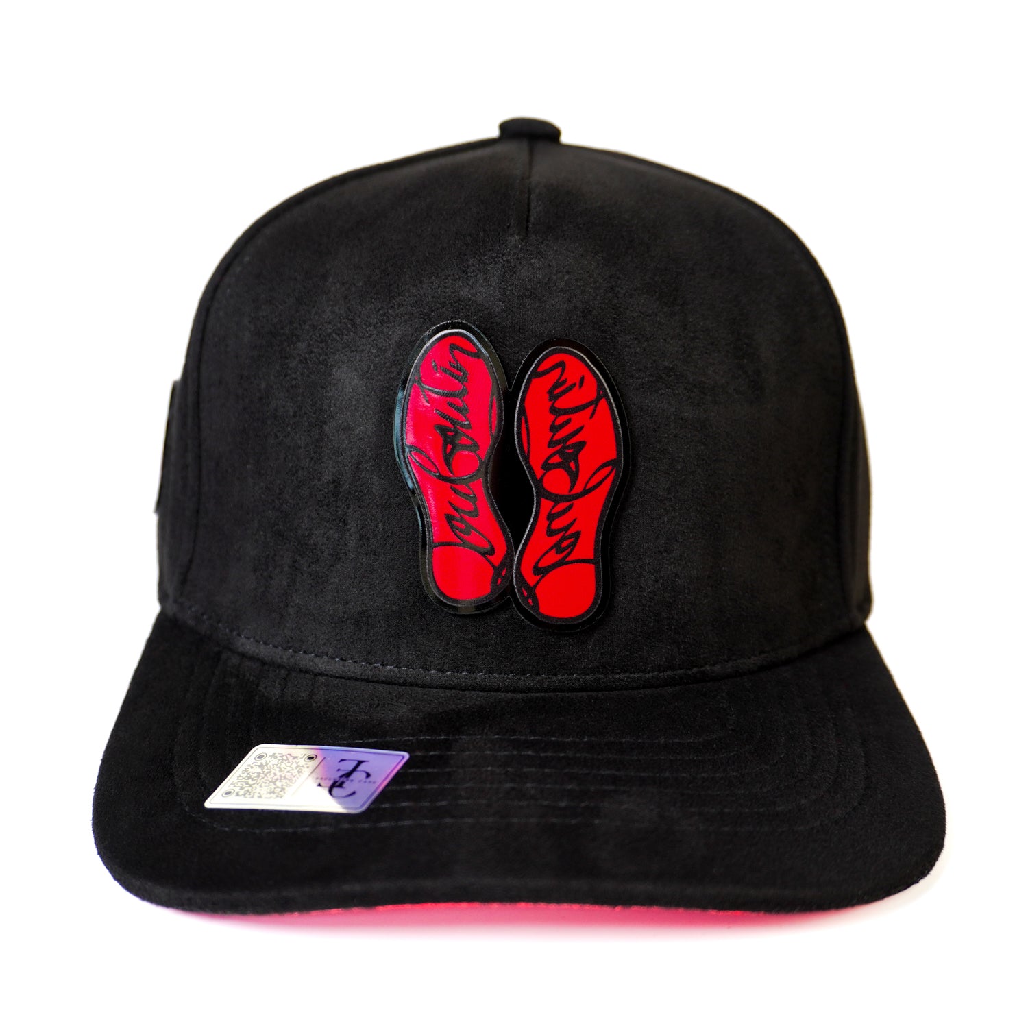 Suela Roja Placa Snapback — Black/Red Suede