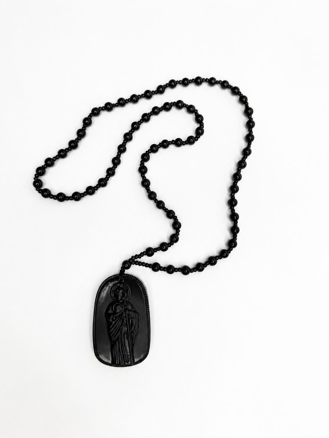 Saint Jude Black Beaded Necklace – Catholic Religious Pendant for Men & Women