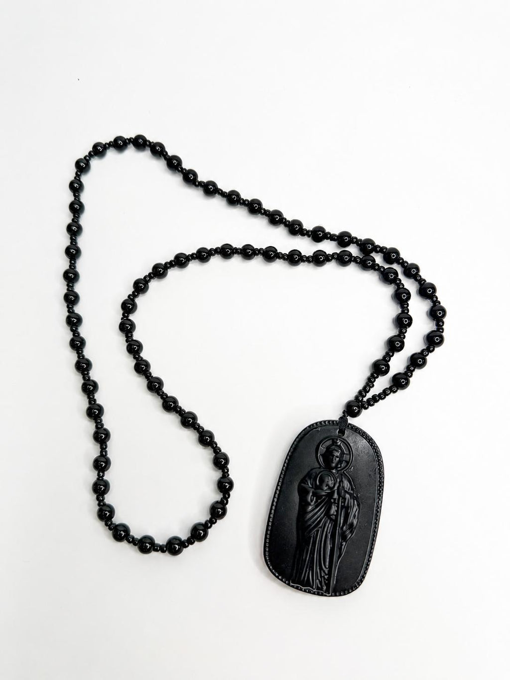 Saint Jude Black Beaded Necklace – Catholic Religious Pendant for Men & Women