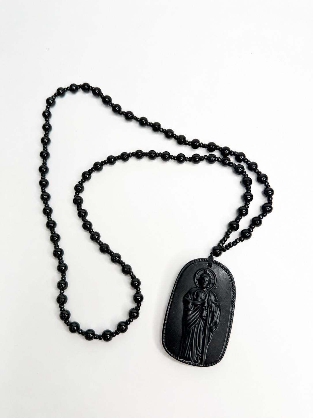 Saint Jude Black Beaded Necklace – Catholic Religious Pendant for Men & Women