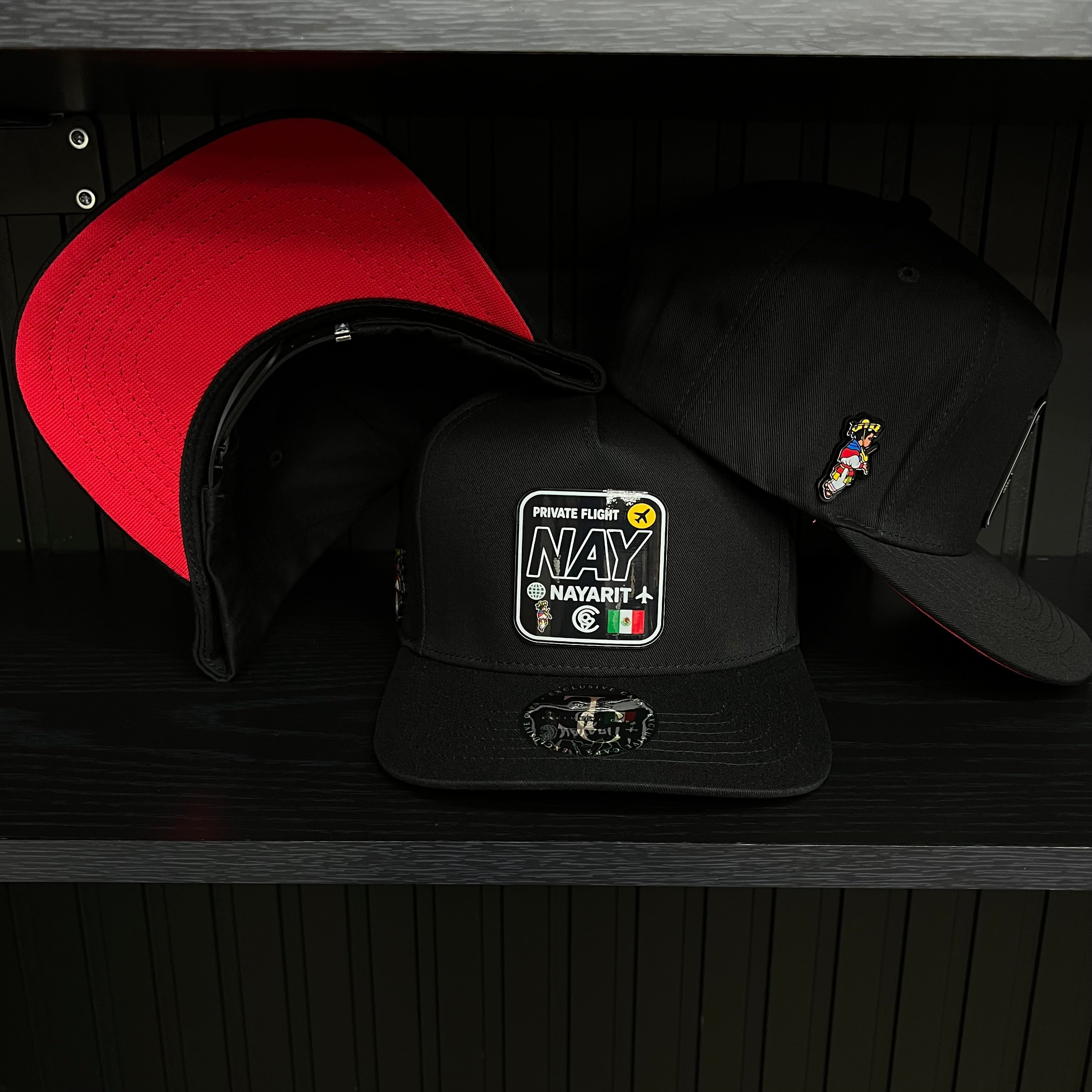 Exclusive Nayarit Private Flight SnapBack Hat - Black/Red Cotton Cap