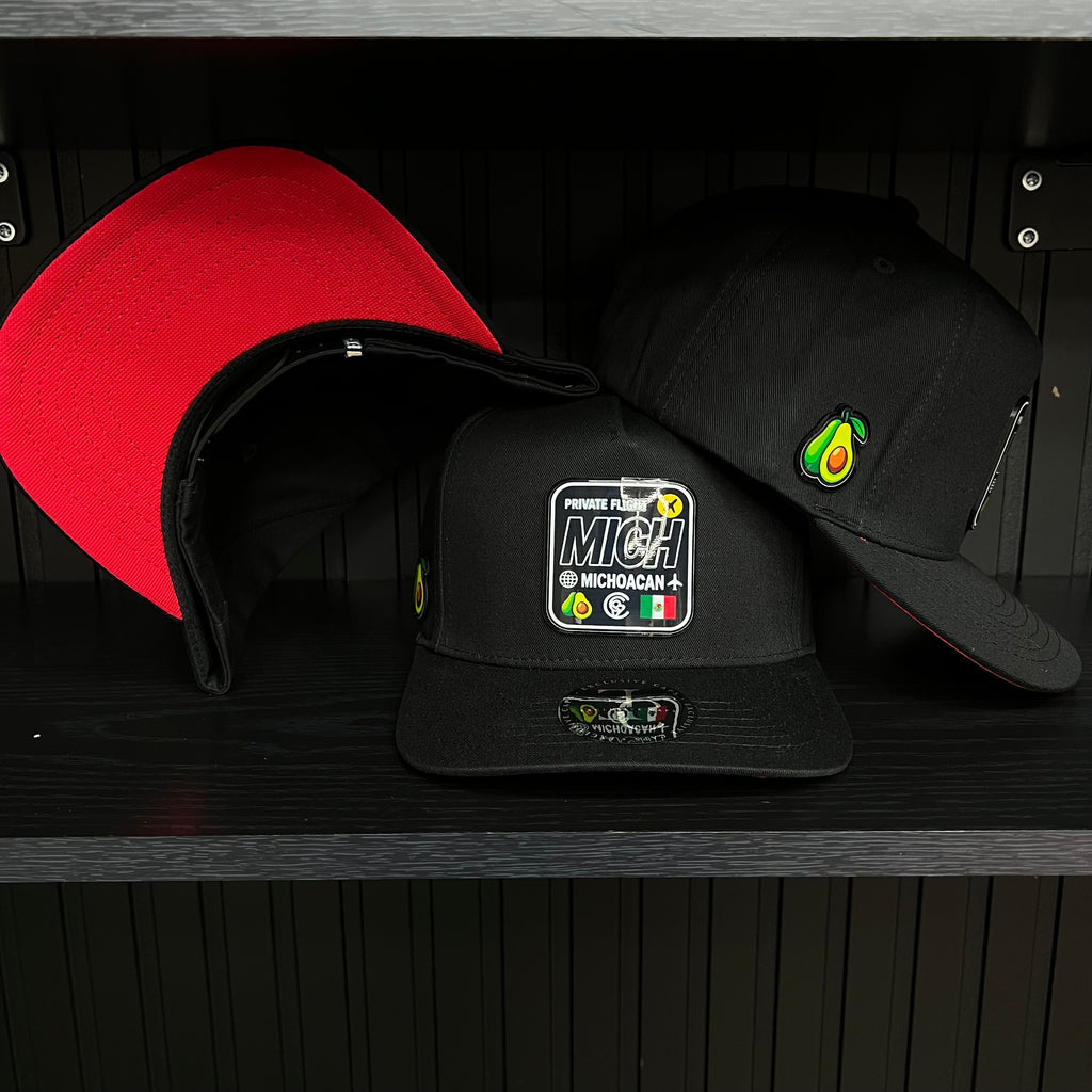 Exclusive Michoacan Private Flight SnapBack Hat - Black/Red Cotton Cap