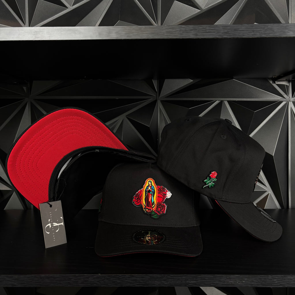 Exclusive Caps Virgen de Guadalupe SnapBack Hat-Black/Red Cotton