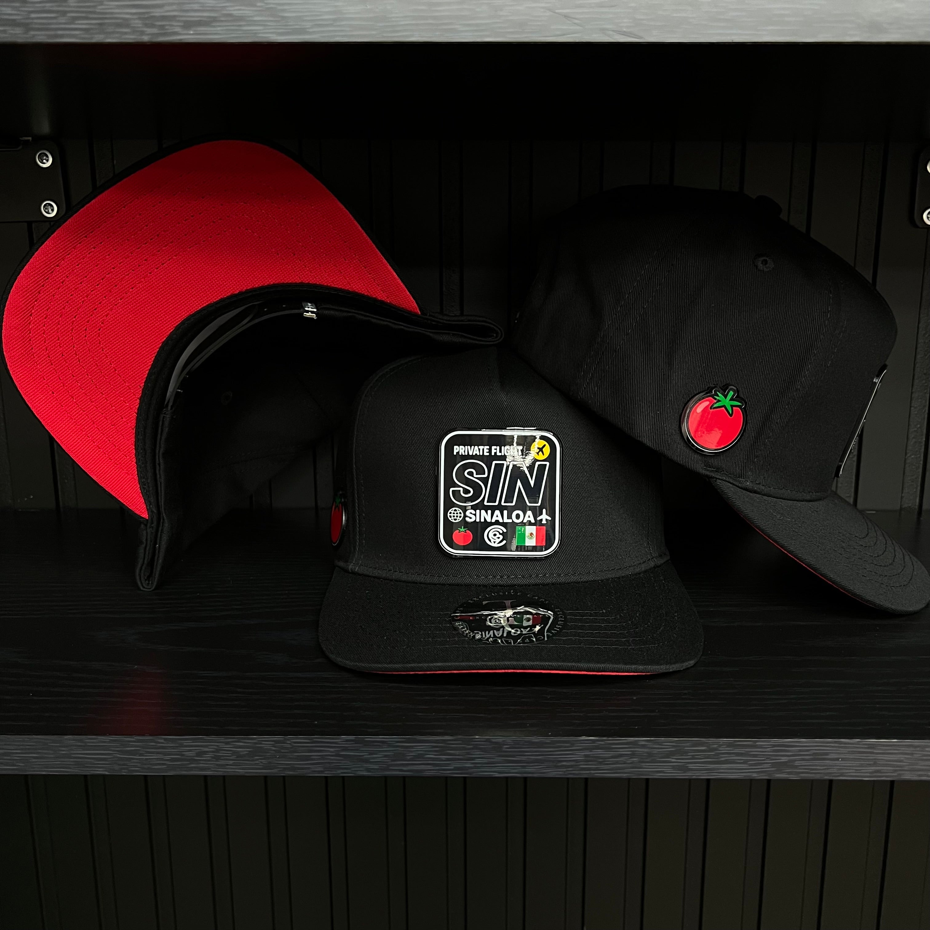 Exclusive Sinaloa Private Flight SnapBack Hat - Black/Red Cotton Cap