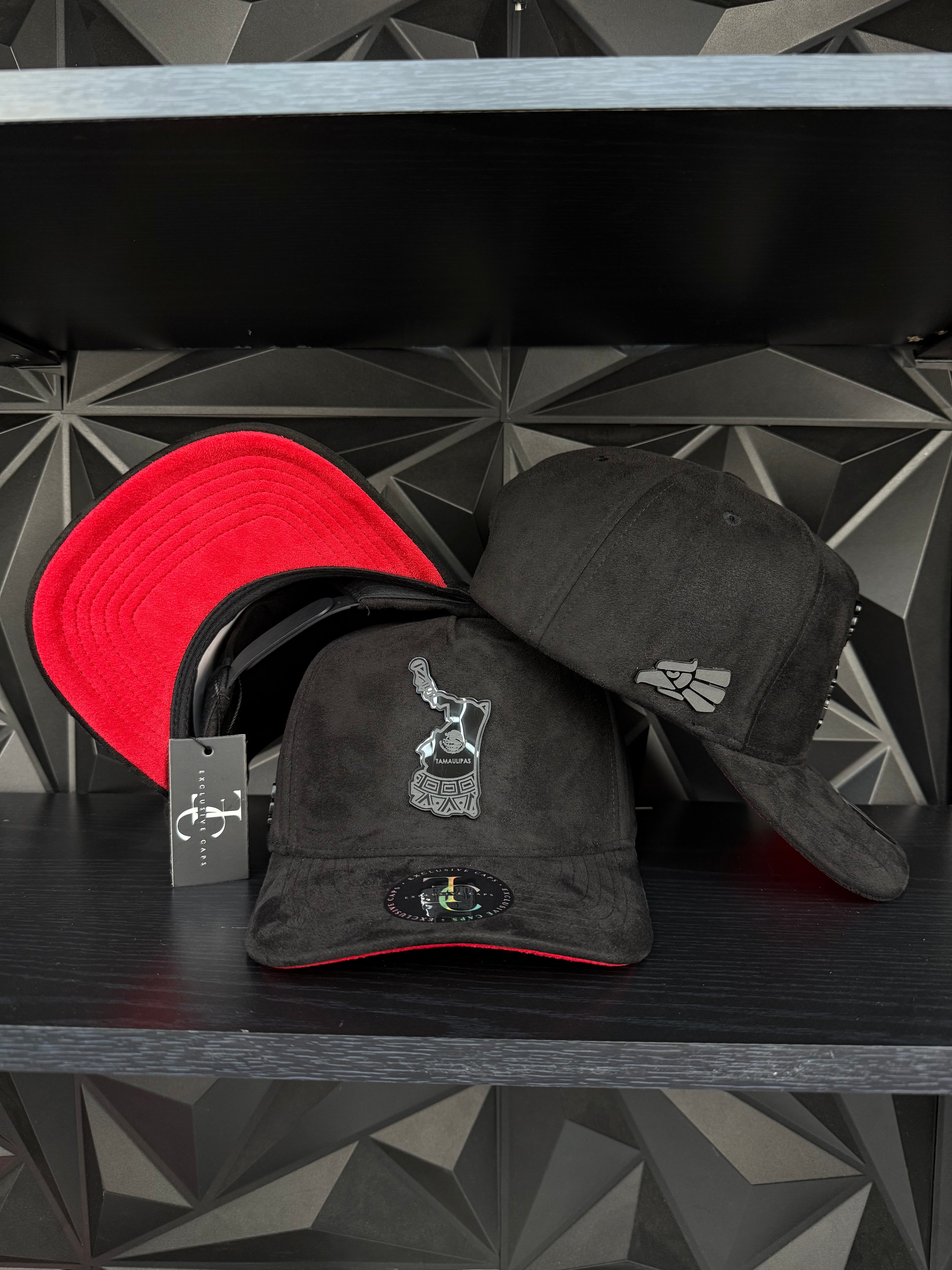 Tamaulipas México SnapBack hat-black/red suede