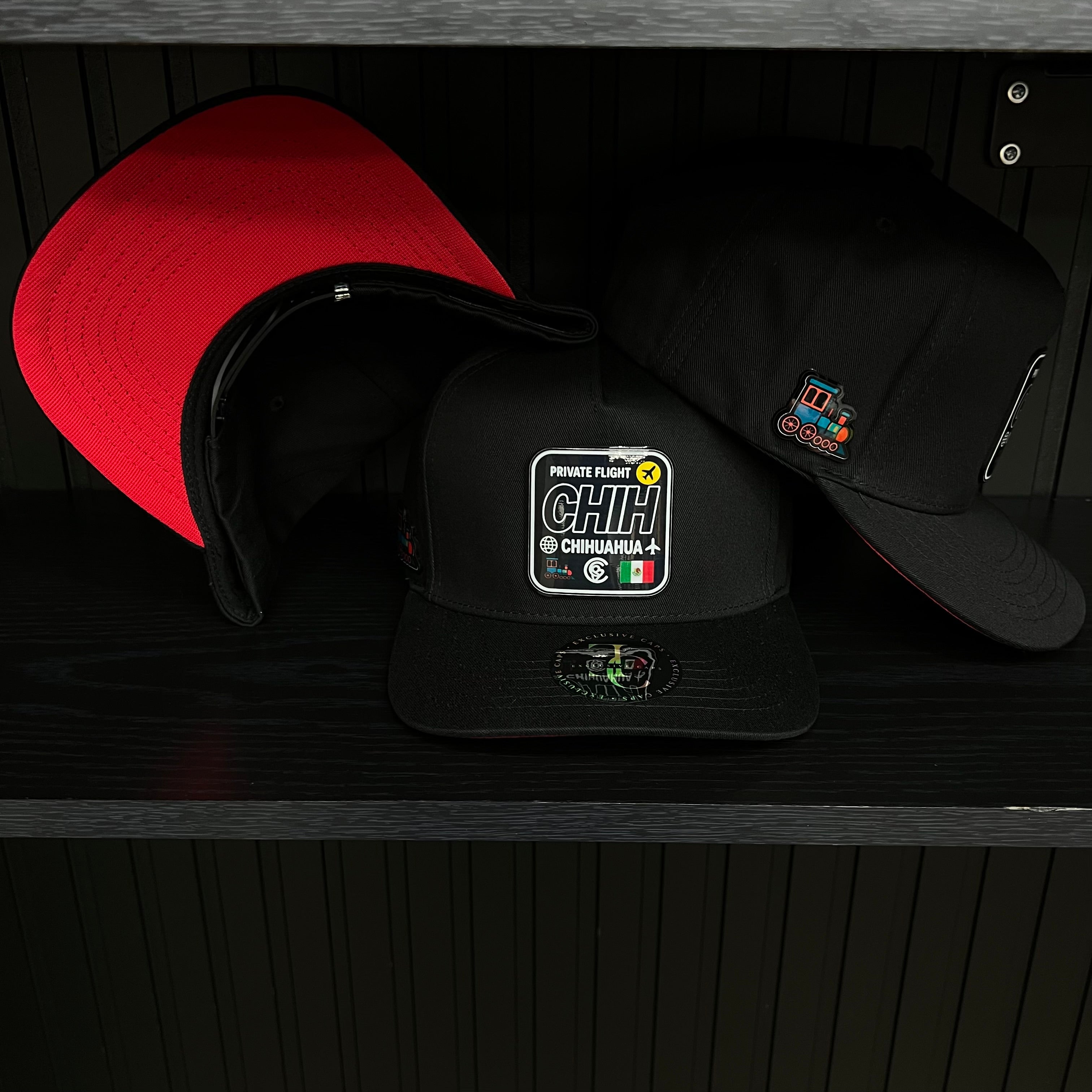 Exclusive Chihuahua Private Flight SnapBack Hat - Black/Red Cotton Cap