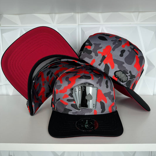 Poker plate SnapBack hat-burgundy camo