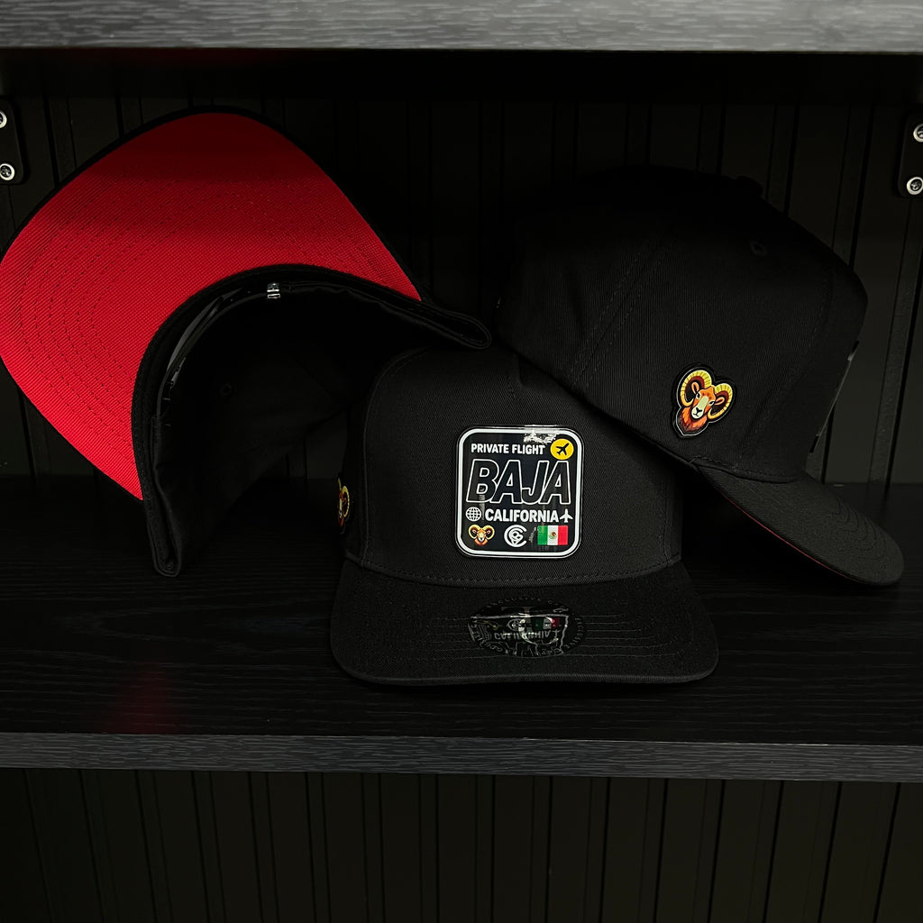 Exclusive Baja California Private Flight SnapBack Hat - Black/Red Cotton Cap