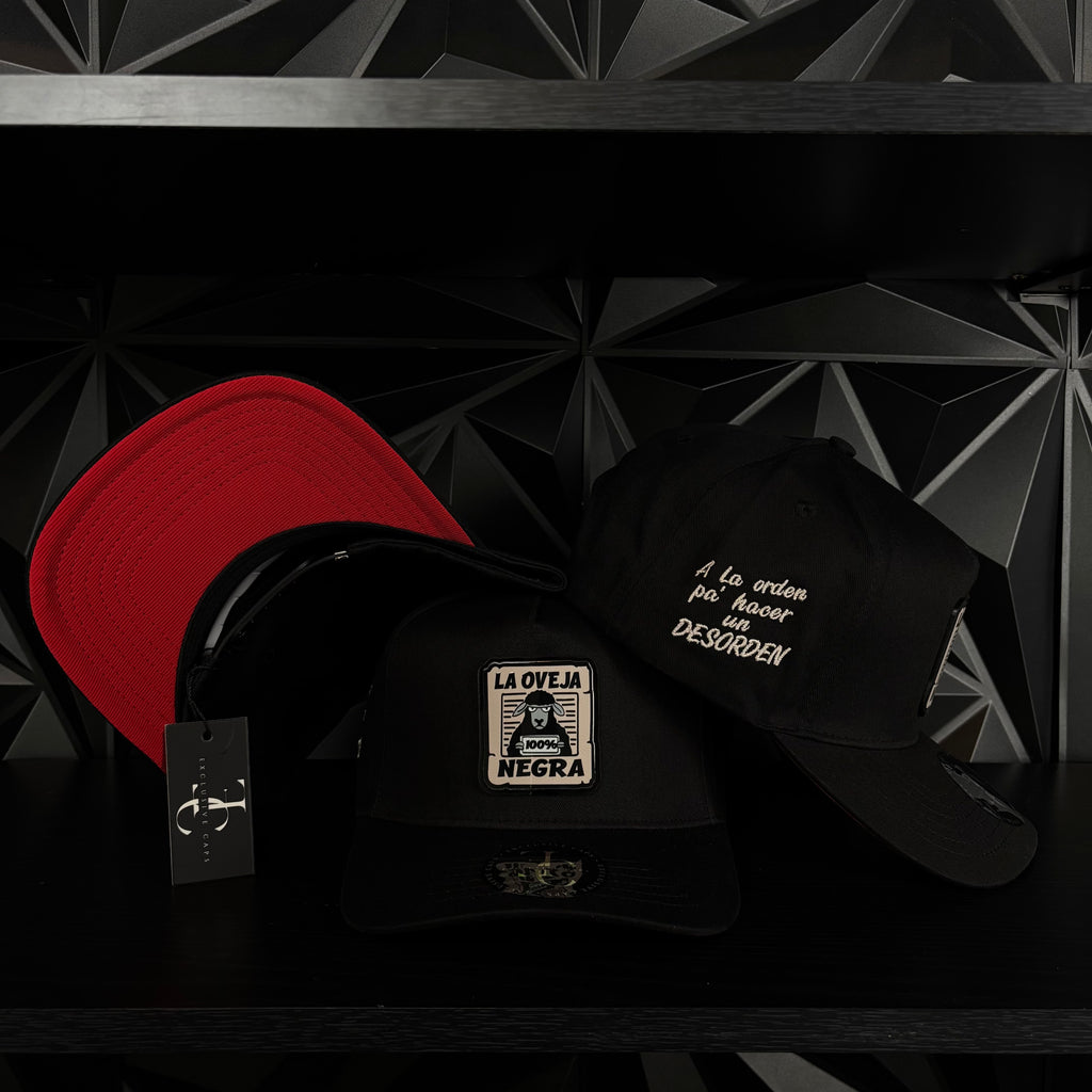 Exclusive Caps La Oveja Negra SnapBack Hat- Black/Red Cotton Cap