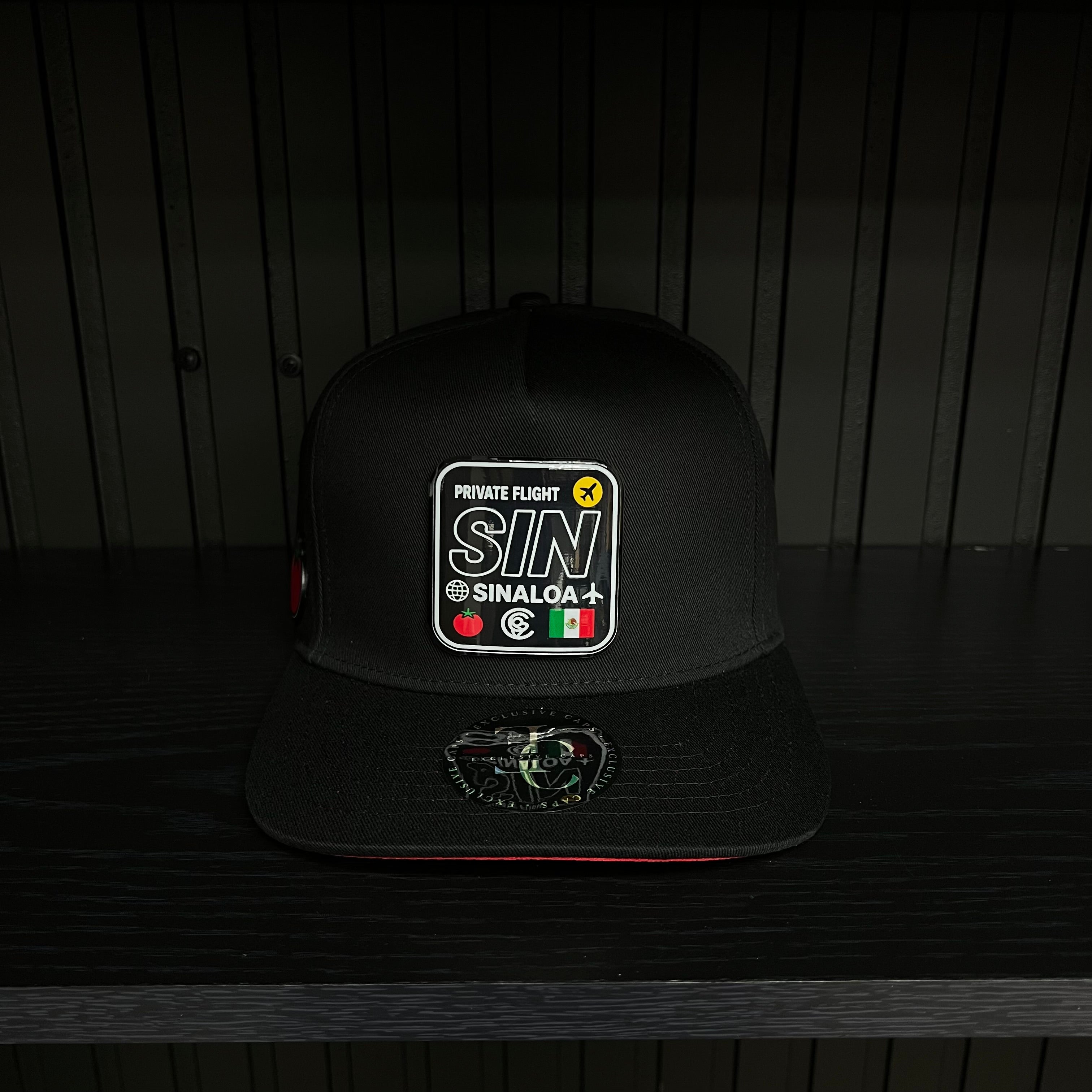 Exclusive Sinaloa Private Flight SnapBack Hat - Black/Red Cotton Cap