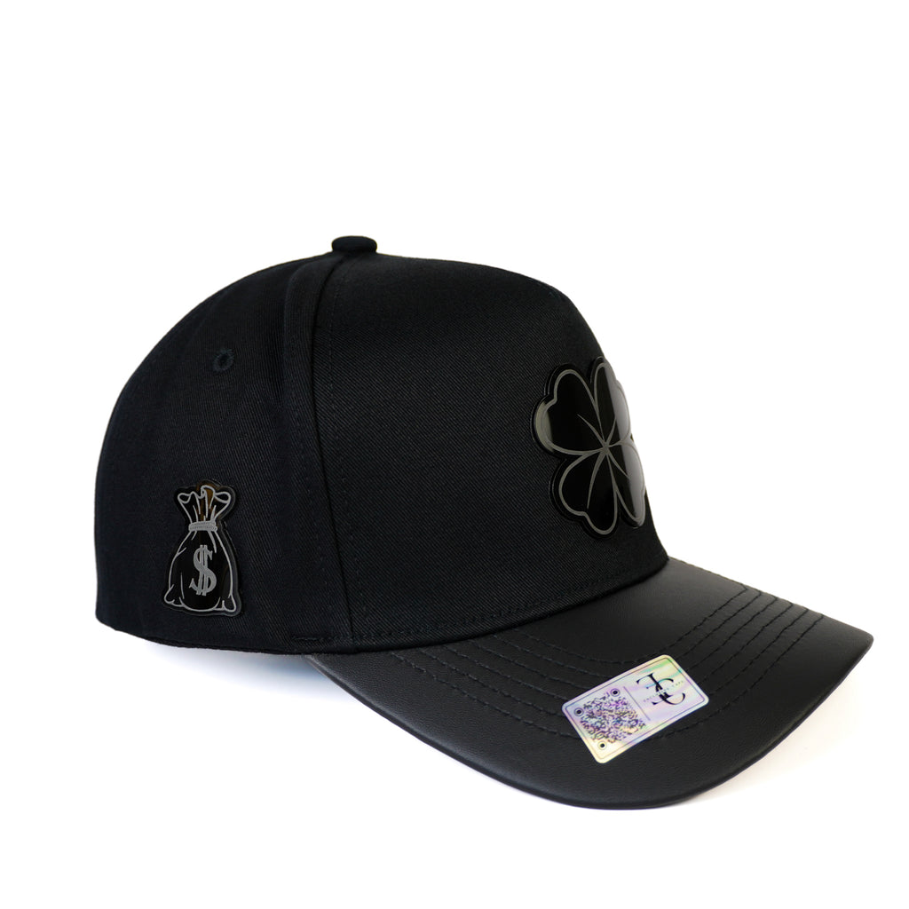 Trebol plate SnapBack hat-Black/leather