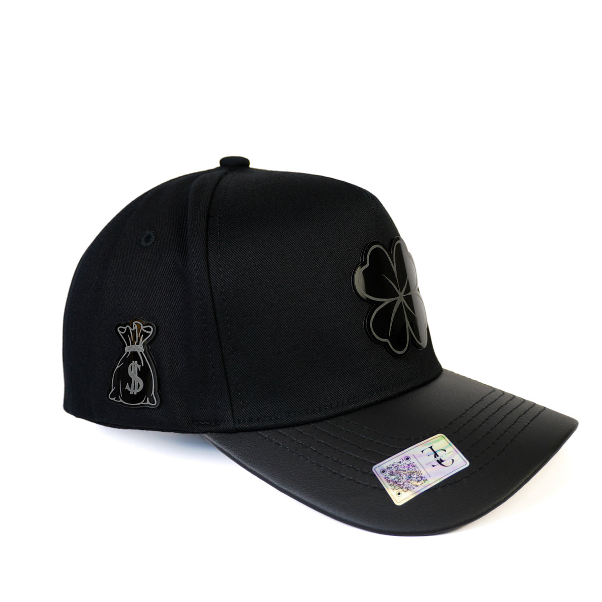 Trebol plate SnapBack hat-Black/leather