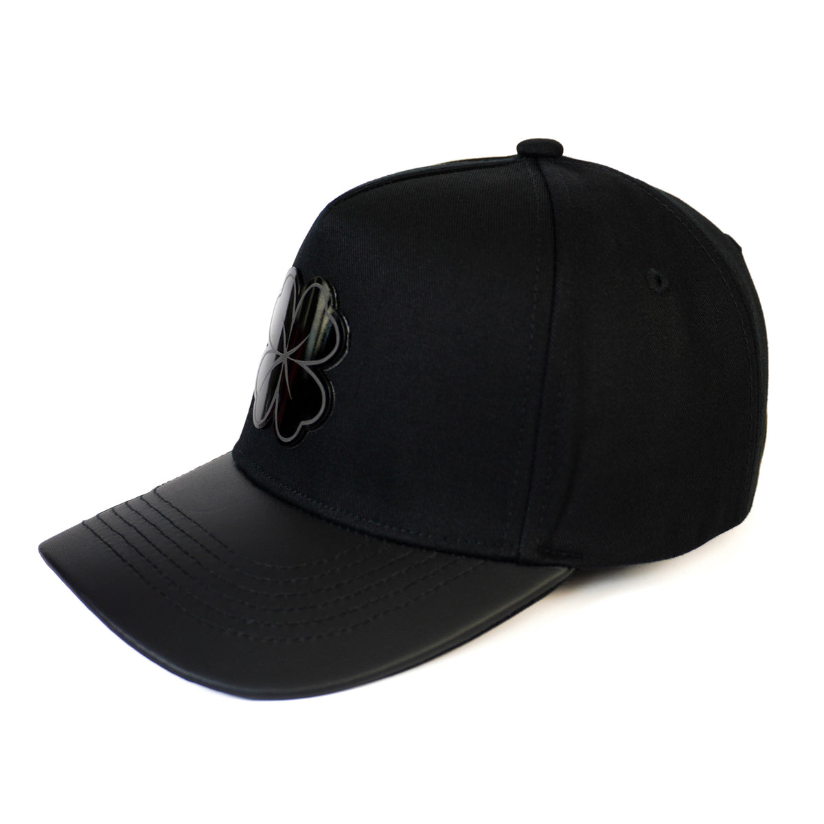 Trebol plate SnapBack hat-Black/leather