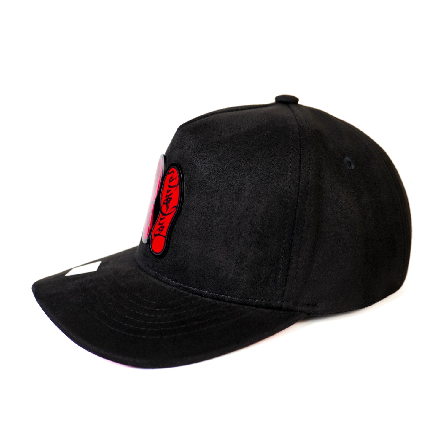 Suela Roja Placa Snapback — Black/Red Suede