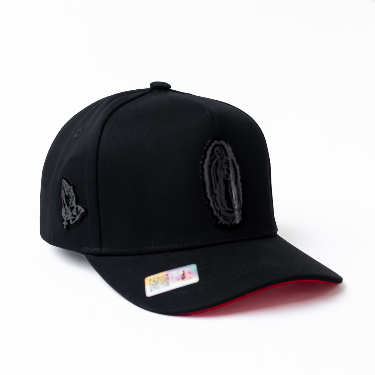 Virgen de Guadalupe Placa Snapback — Negro/Rojo
