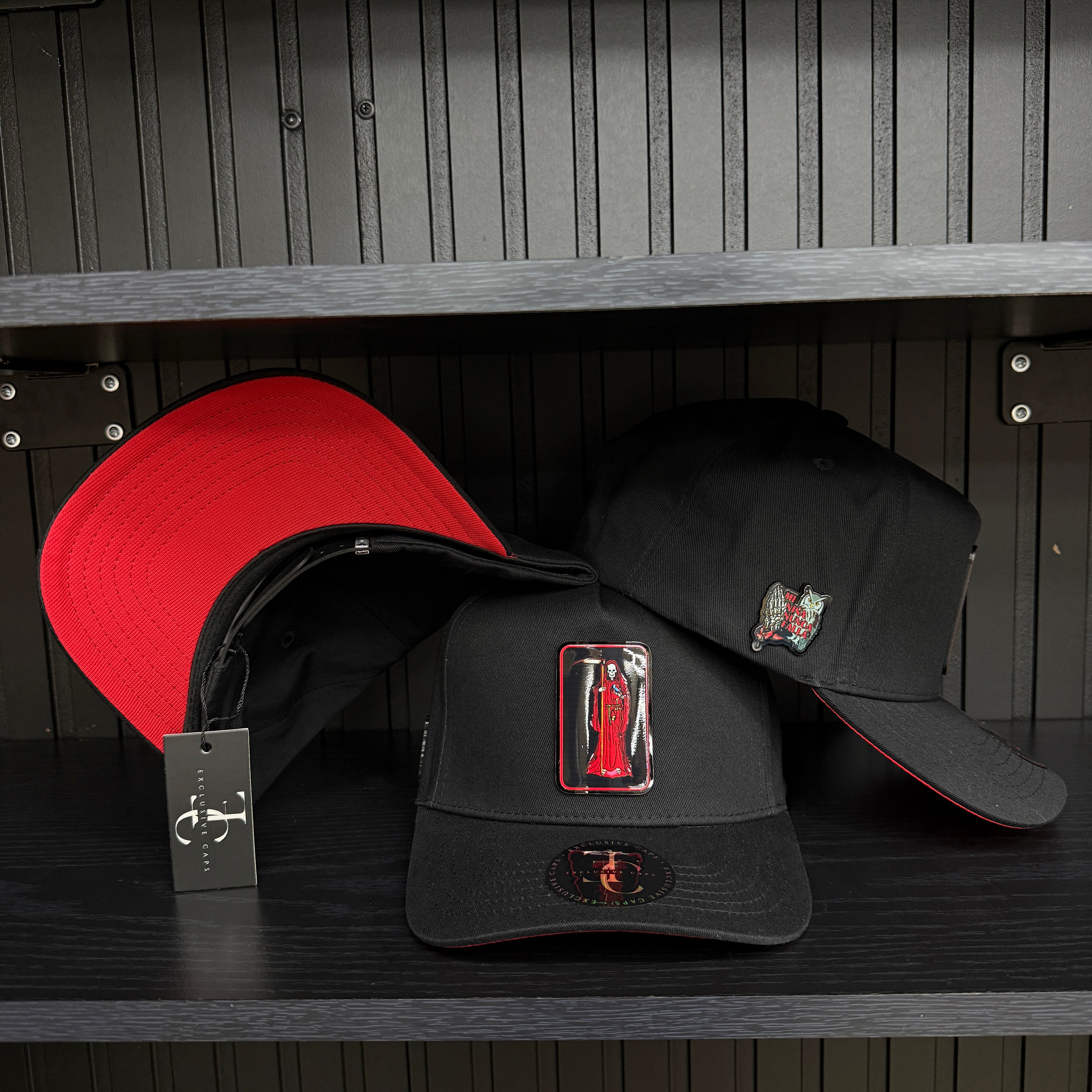 Exclusive Santa Muerte Red SnapBack Hat-Black/Red