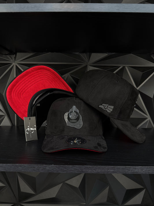 CDMX México SnapBack hat-black/red suede